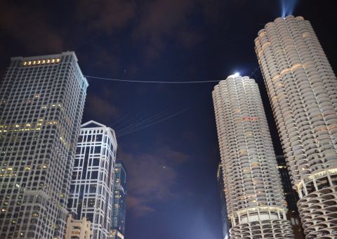 Aerialist Nik Wallenda traversed this wire in November 2014 above downtown Chicago. 