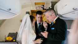 November 3 2014 - Keith and Dottie Stewart tied the knot onboard a nonstop flight from Nashville to Dallas in the company of their friends, family members, and 100 unknowing Customers/Guests. Photography by Brad and Jennifer Butcher/Q Avenue Photo, 2014."
