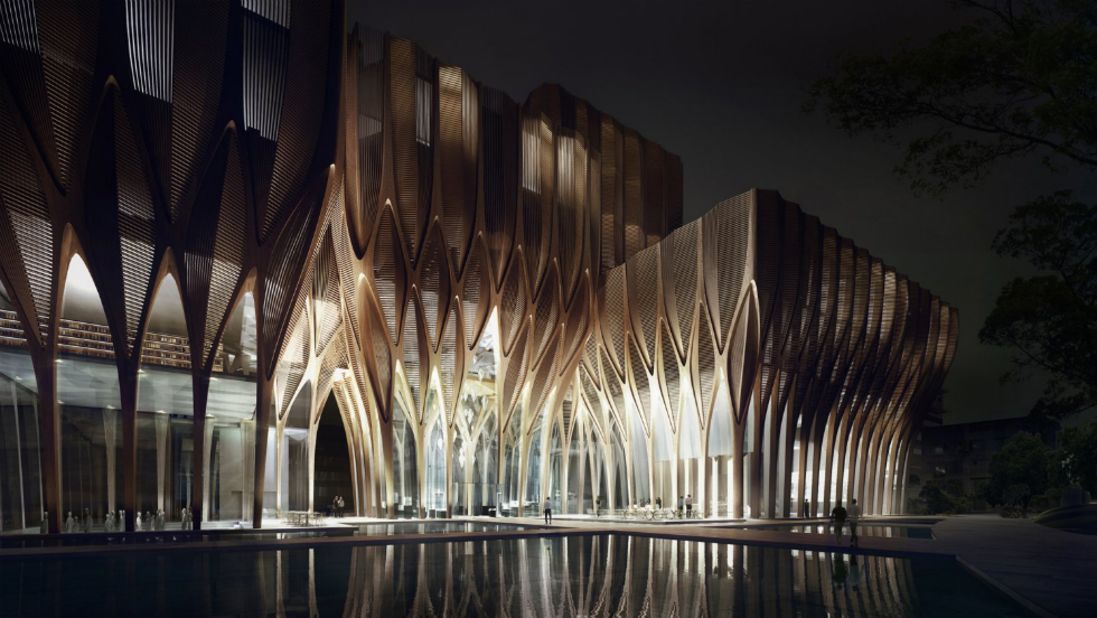 Designed by starchitect Zaha Hadid, the structure marks her first major use of wood, using sustainably sourced timber, according to the designer. 