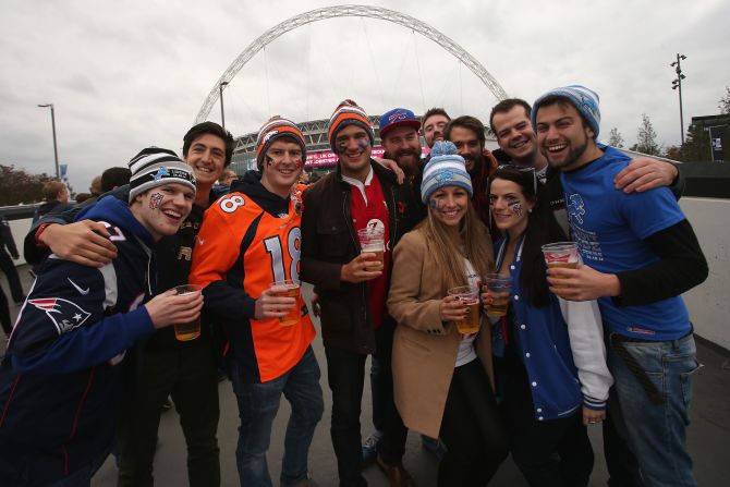 NFL fans gather outside London's Wembley Stadium for the International Series game between Detroit Lions and Atlanta Falcons in October 2014.