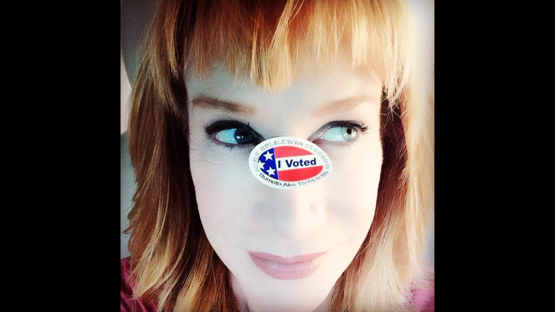 Comedian Kathy Griffin <a href="http://instagram.com/p/u_y3LRNDFH/?modal=true" target="_blank" target="_blank">put her own spin</a> on the "I voted" selfie.