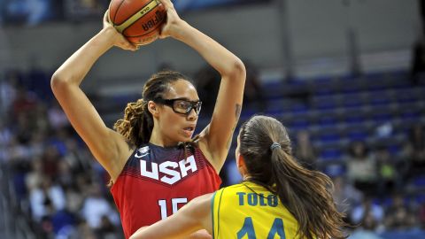 Brittney Griner takes on Australia's Marianna Tolo during a semifinal of the Women's World Championship on October 4.