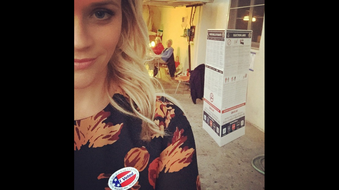 "Just voted!" actress Reese Witherspoon <a href="http://instagram.com/p/vAAWiZChUq/?modal=true" target="_blank" target="_blank">said on Instagram.</a> "Gotta love the USA and these nice people who opened their home and volunteered all day at the polls!"