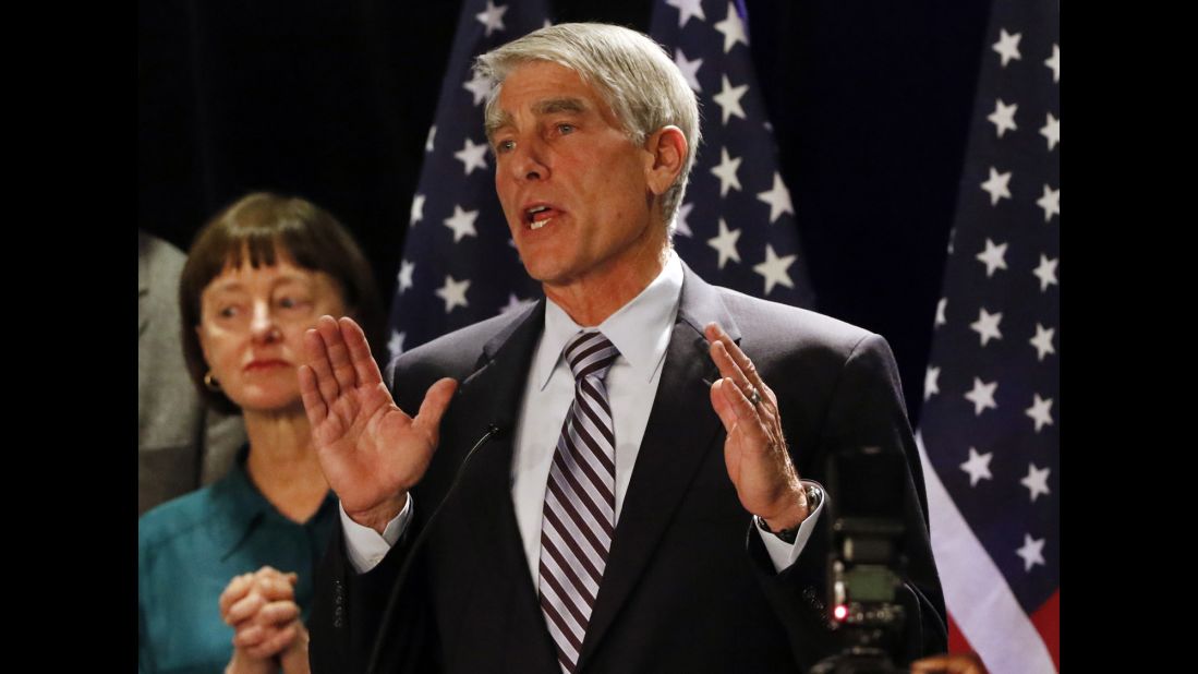 Sen. Mark Udall delivers his concession speech to Democratic supporters in Denver on November 4.