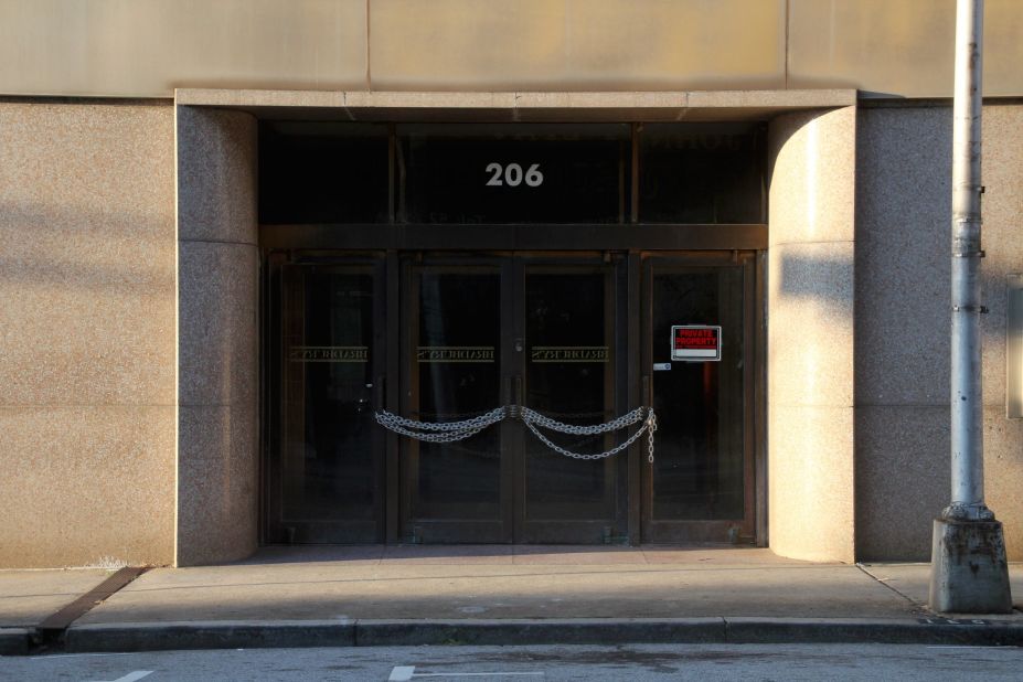 A fictional department store's logo is still on the doors of a building on Mitchell Street in downtown Atlanta. But that relic of the show probably won't last much longer.