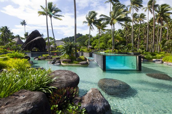 Every villa at Laucala Island resort has a private infinity pool. The 2,000-square-meter lagoon-style pool has a 25-meter-long glass cube for lap swimming.