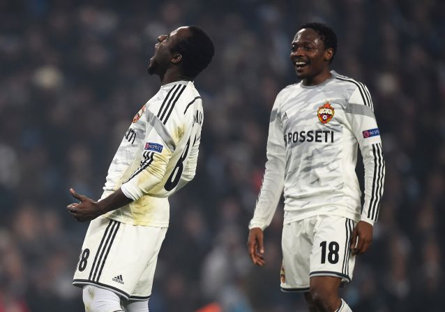 English Premier League champions Manchester City sank to the bottom of its group after a shock 2-1 home defeat at the hands of CSKA Moscow. Seydou Doumbia (L) scored twice as the Russians registered a first win on English soil.