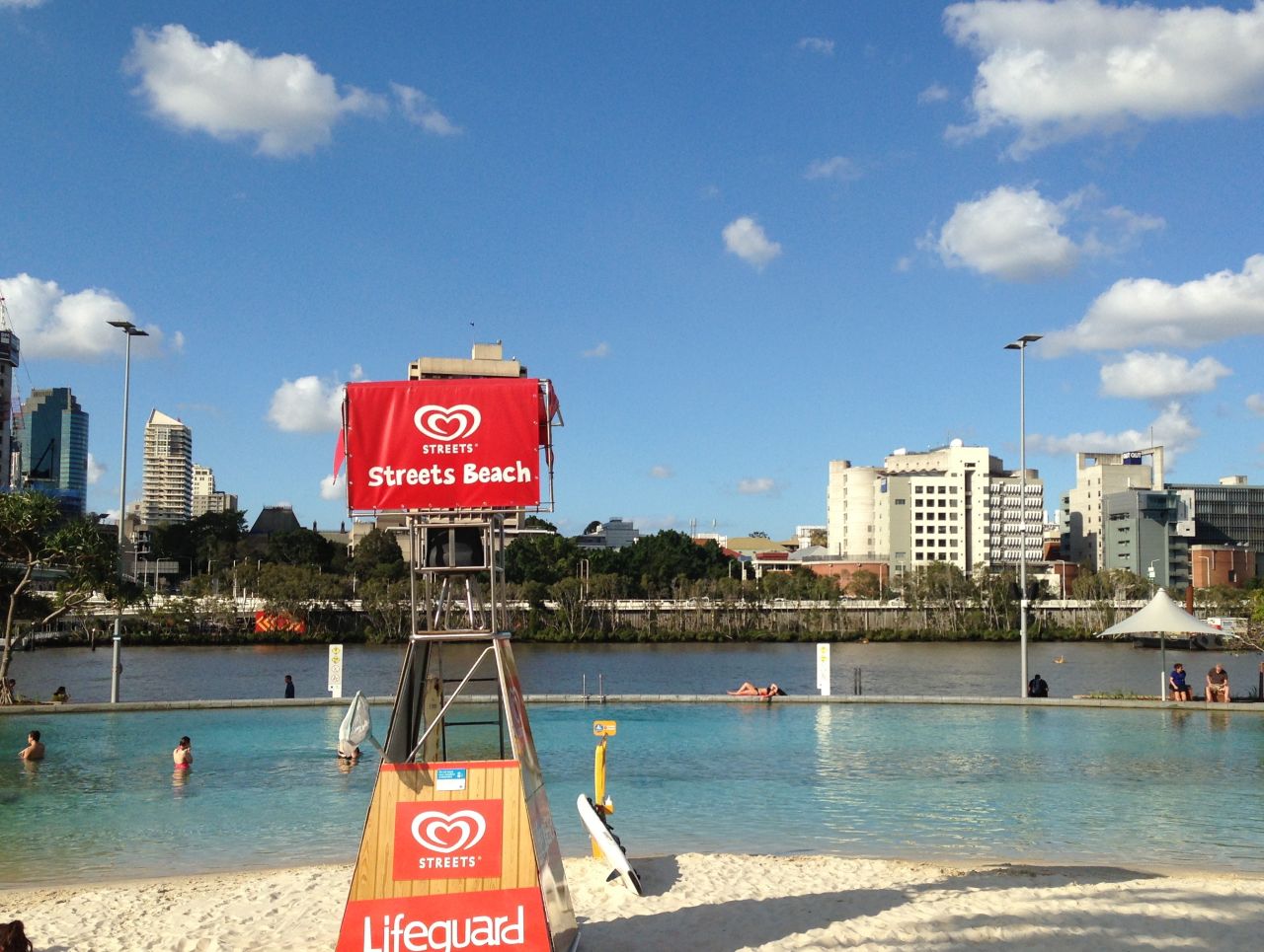 A South Bank icon, Streets Beach is a man-made lagoon surrounded by sandy beaches and palms.