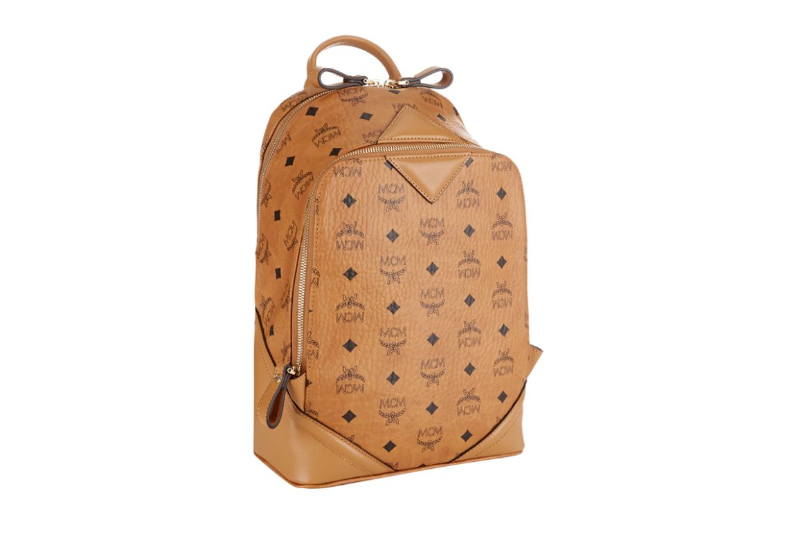 MCM Duke Visetos Medium Canvas Leather Backpack Bag Cognac
