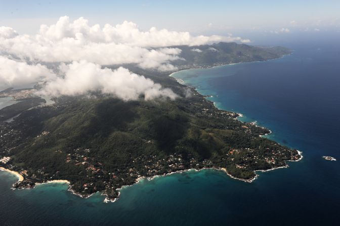 A sky view of Seychelles main island of Mahe. The island is home to the capital city of Victoria and houses nearly 90% of the country's population.  