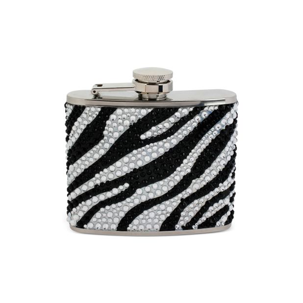 Betsey Johnson's silver-tone zebra pave flask will keep favorite drinks at hand. Not to be dropped when surrounded by a zeal of zebras.