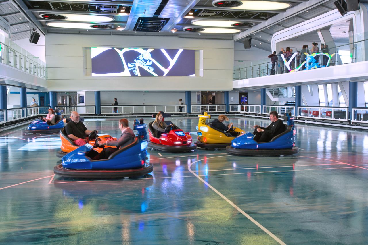 The ship's SeaPlex facility offers a circus school, basketball court, rollerskating rink and bumper cars. 