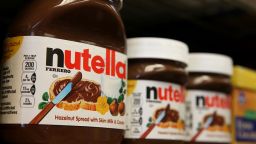 ars of Nutella are displayed on a shelf at a market on August 18, 2014 in San Francisco, California. The threat of a Nutella shortage is looming after a March frost in Turkey destroyed nearly 70 percent of the hazelnut crops, the main ingredient in the popular chocolate spread. Turkey is the largest producer of hazelnuts in the world. 