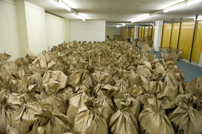 More than 15,000 bags containing fragments of paper were recovered. 