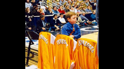 Tyler Summitt crosses his arms and scowls while he observes a game against Connecticut in 1999. 