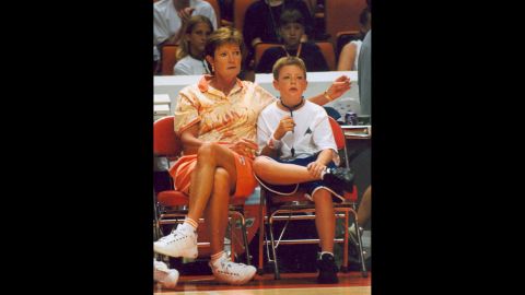 A whistle around his neck, Tyler watches a summer camp with his mom. Of his new coaching job, Pat Summitt tells CNN: "He has the drive and has embraced the work ethic it will take to be successful."
