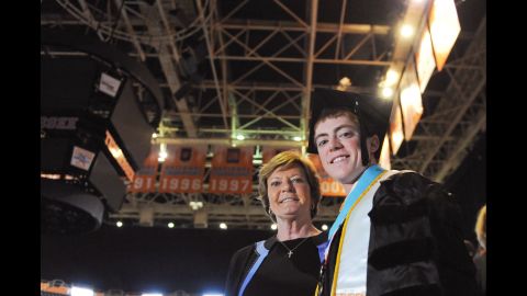 Pat Summitt always emphasized academics with her son. The day he graduated from college was one of her proudest. He says he always loved looking at the banners in the arena signifying the hard work of his mom's teams.