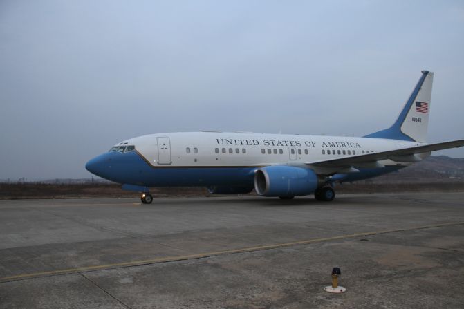 The plane prepares to depart North Korea on November 8.