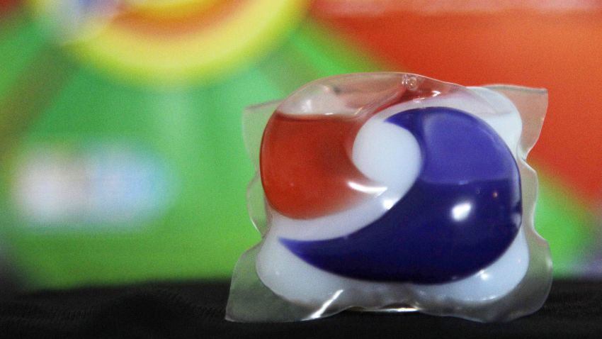 Laundry detergent makers introduced miniature packets in recent months such as this one photographed Thursday, May 24, 2012, in Houston. But doctors across the country say children are confusing the tiny, brightly colored packets with candy and swallowing them. Nearly 250 cases have been reported to poison control centers. (AP Photo/Pat Sullivan)