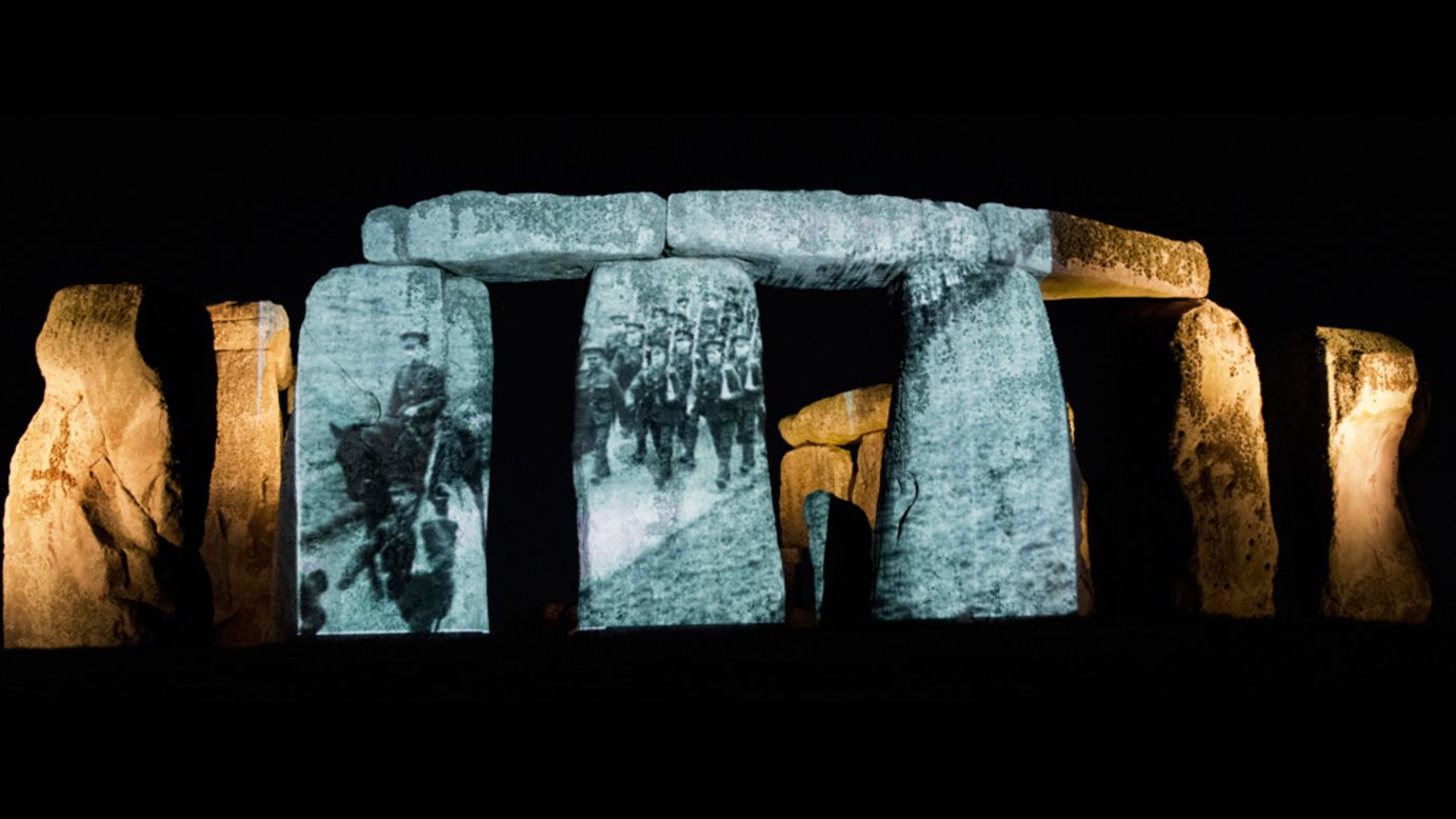 <strong><em>Stonehenge Projection by English Heritage, 2014 </em></strong><br /><br />Earlier this month, organizers from <a href="http://www.english-heritage.org.uk/" target="_blank" target="_blank">English Heritage</a> also tried to engage the public in a novel way by projecting archival footage of Commonwealth soldiers training onto Stonehenge, which was at the center of one of the country's largest military training grounds, during a ceremony.