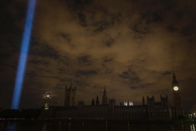 <strong><em>Spectra by Ryoji Ikeda, London, 2014 </em></strong><br /><br />14-18 NOW's first large-scale initiative, <em>Lights Out</em>, called on individuals to turn out their lights for an hour on August 4, the date Britain declared war on Germany, in reference to then-British Foreign Secretary Sir Edward Grey's statement that "The lamps are going out all over Europe, we shall not see them lit again in our life-time."<br /><br />During that time, they staged five large-scale light art installations across the UK, including <em>Spectra</em> by Japanese artist Ryoji Ikeda, in which a column of light was projected into the night sky.
