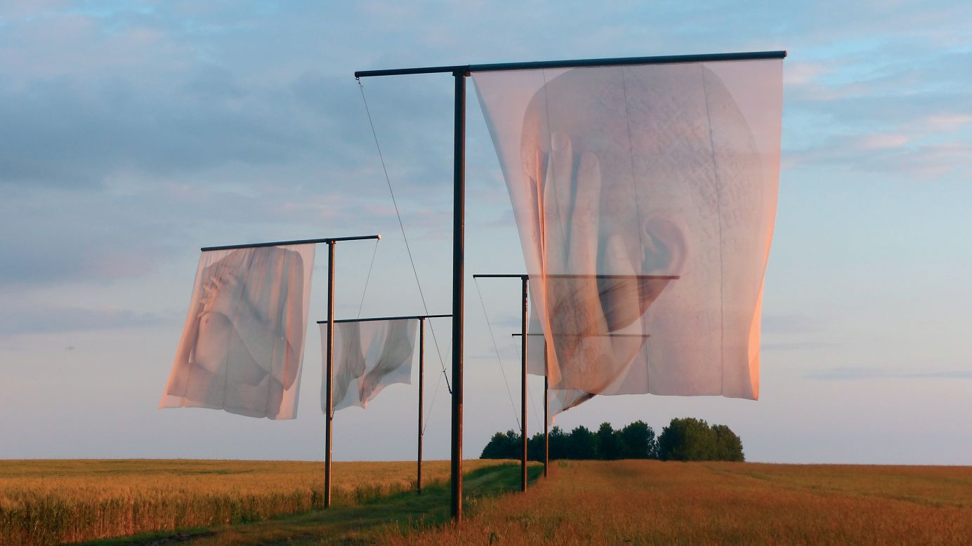<strong><em>The Lost Men France by Paul Emmanuel, The Somme, 2014</em></strong><br /><br />At the Somme, <em>The Lost Men France</em> takes a different approach. The translucent flags, designed by South African artist Paul Emmanuel, are sensitive depictions of a body with the names of soldiers who lost their lives pressed into the skin. 
