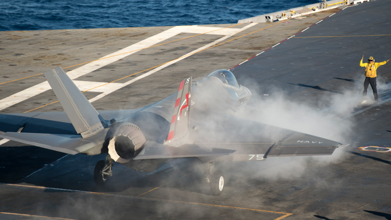An F-35C is prepared for launch from the USS Nimitz during testing that began November 3. Testing of the Navy's newest fighter jet is expected to continue for a few weeks.