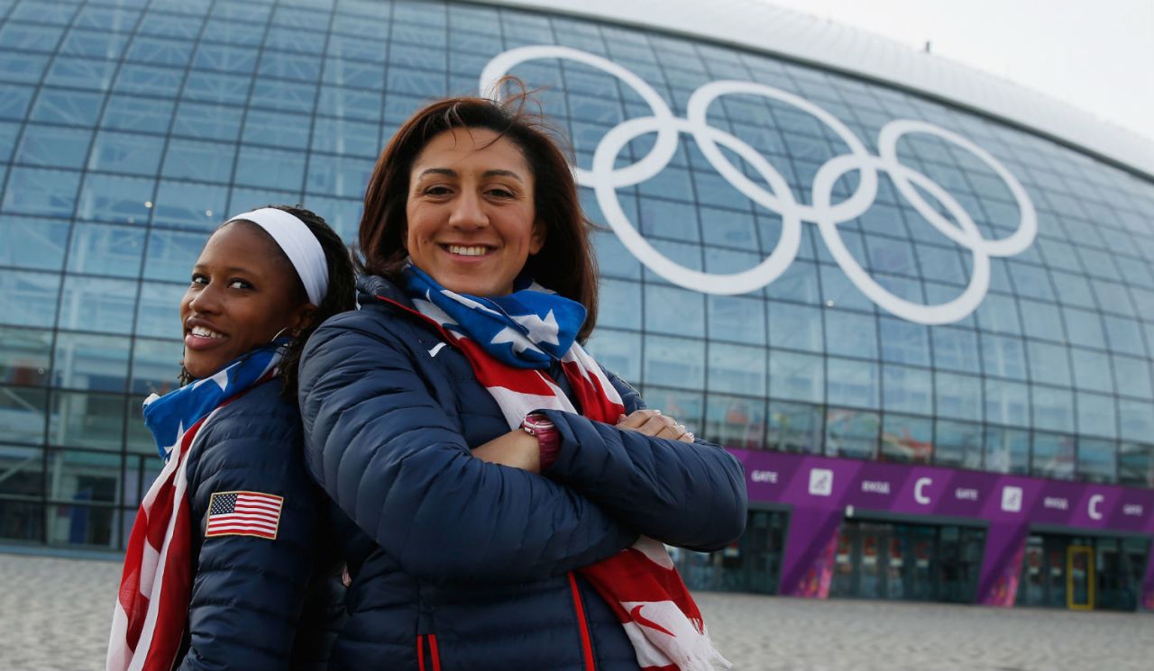 With brakewoman Lauryn Williams (left), an Olympic relay champion on the track at London 2012, Meyers Taylor raced to bobsled silver at the Sochi 2014 Winter Olympics.
