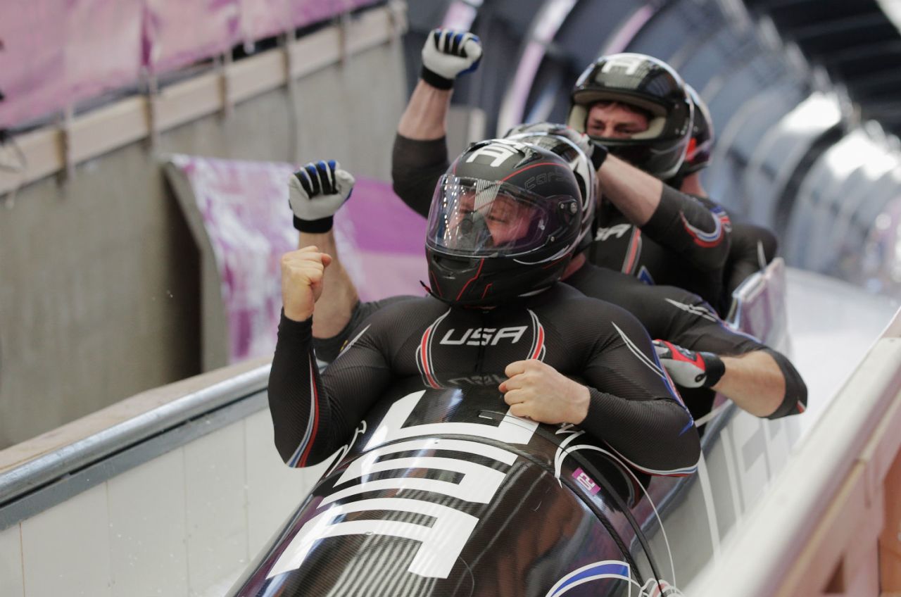Racing in four-man means going up against the likes of Steven Holcomb (pictured, front), who piloted the U.S. to four-man gold at Vancouver 2010.