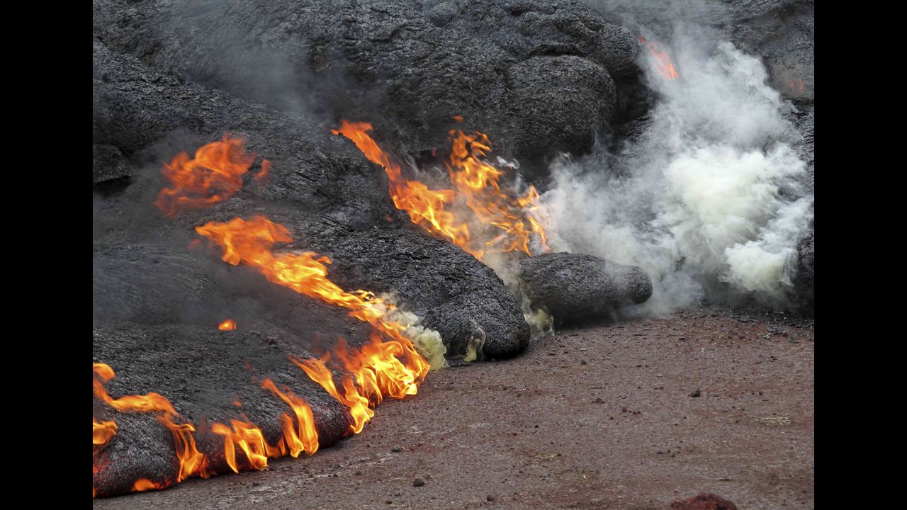 Lava burns near the town of Pahoa on Sunday, November 9.