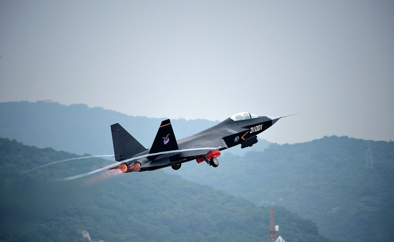 A Chinese J-31 stealth fighter jet takes off for a demonstration flight on  November 9, in Zhuhai, China. 
