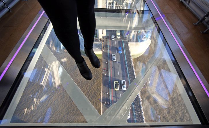 A glass floor installed high above London's Tower Bridge opened to the public in 2014. It created headlines shortly after when someone dropped a bottle, causing the upper layer of one of the glass panels to shatter. 