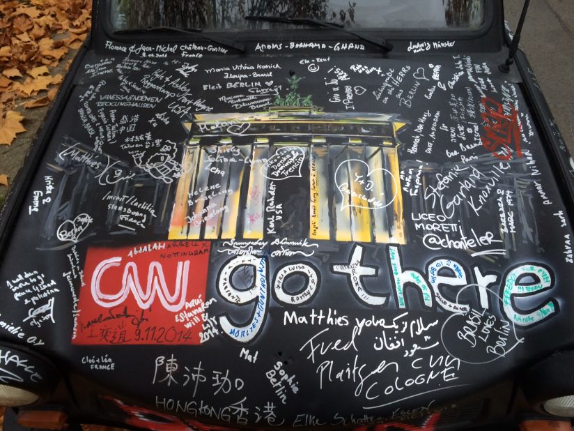 "Now that the celebrations are over it is time to decide what to do with the CNN Trabant next. It has turned into a real work of art by Martin Raumberger and all those who signed their names on it," he says.
