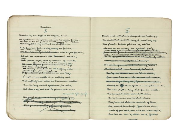 A long-lost notebook once owned by Dylan Thomas which includes drafts of some of his key poems has been rediscovered and put up for sale at <a href="index.php?page=&url=http%3A%2F%2Fwww.sothebys.com%2F" target="_blank" target="_blank">Sotheby's auction house</a> in London.