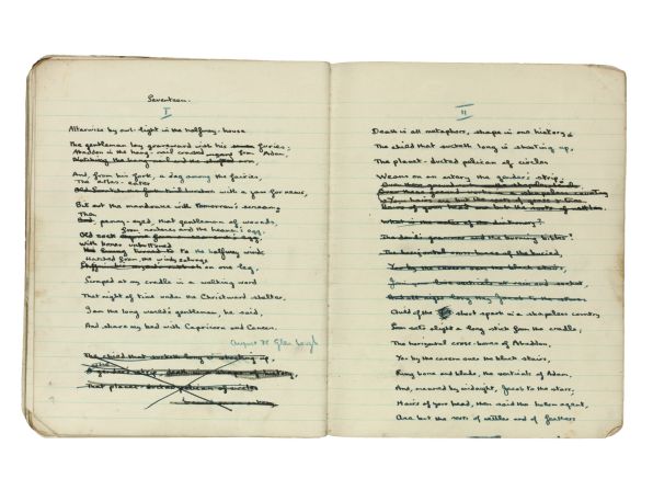 A long-lost notebook once owned by Dylan Thomas which includes drafts of some of his key poems has been rediscovered and put up for sale at <a target="_blank" target="_blank">Sotheby's auction house</a> in London.