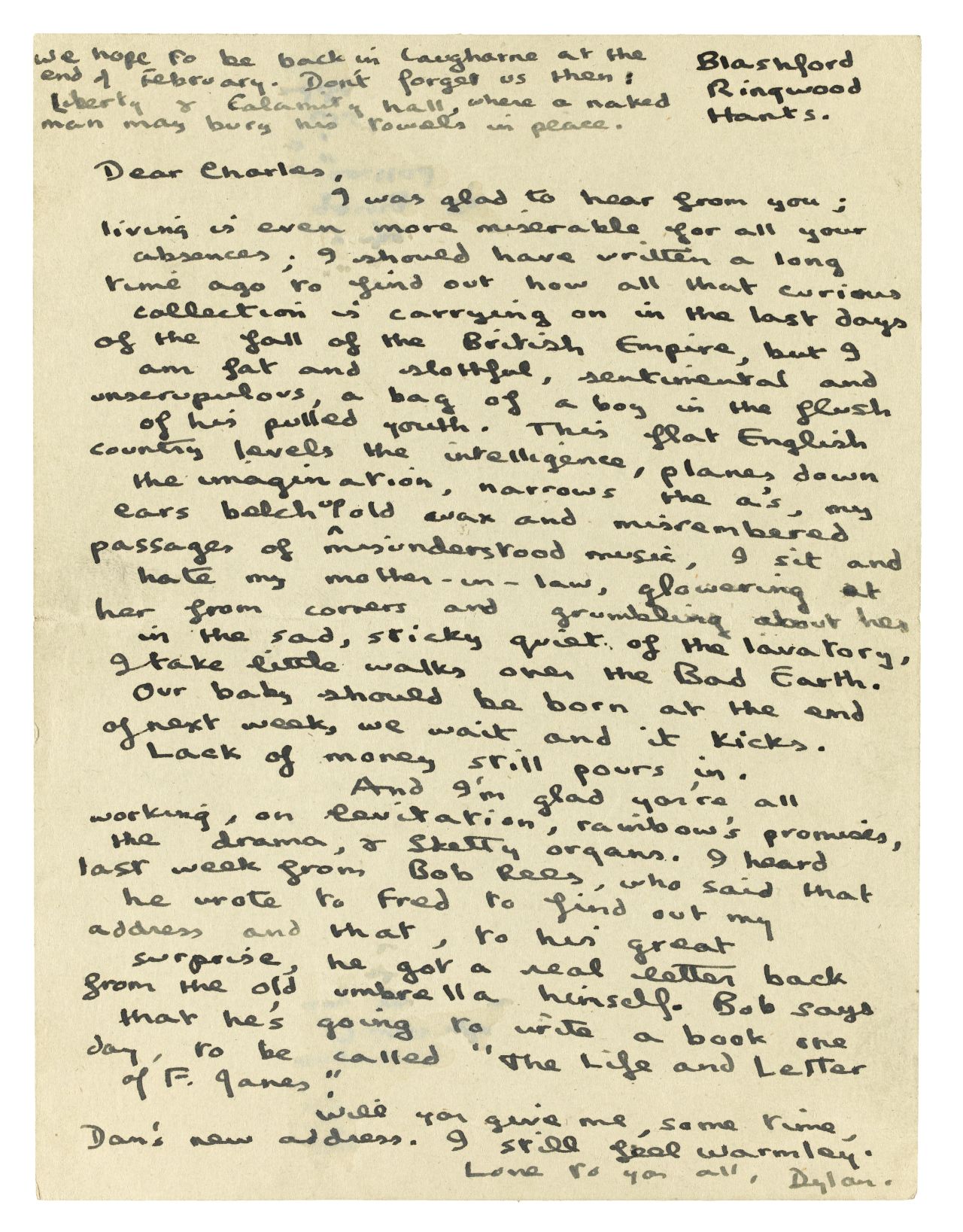 A letter from Thomas, which accompanies the notebook, explains how much he disliked spending time with his wife's family in in southern England: "This flat English country levels the intelligence, planes down the imagination ... I sit and hate my mother-in-law, glowering at her from corners and grumbling about her in the sad, sticky, quiet of the lavatory."