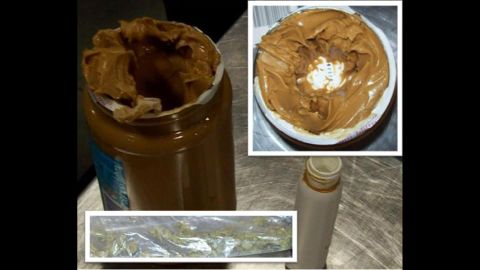In another smuggling attempt gone wrong, TSA officials found a thin vial of marijuana wedged inside a sticky jar of peanut butter in a passenger's luggage.