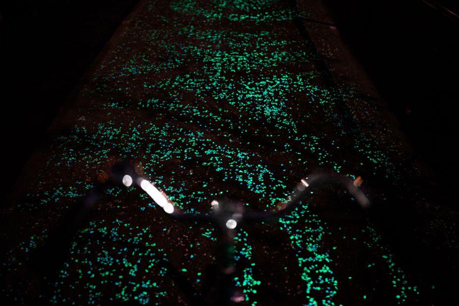 The path is illuminated by thousands of twinkling stones that feature glow-in-the-dark technology and solar-powered LED lights.