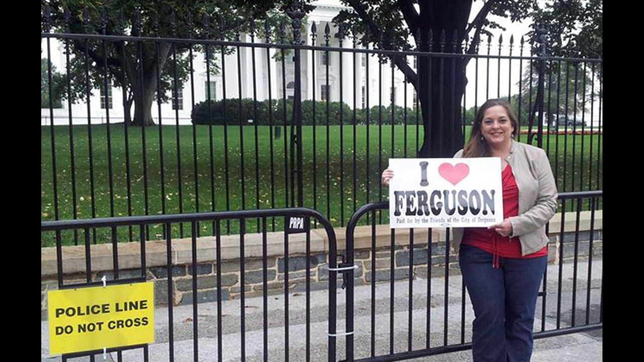 Stefannie Wheat carried this sign about her adopted hometown town all the way to the White House in October.