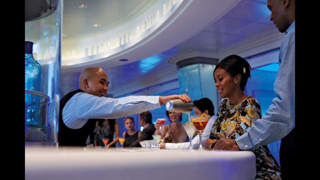 Best cruise ship bar: Celebrity Cruises' Martini Bar may be the hottest spot on board ship, editors say. Shaker-wielding bartenders entertain and hydrate the pre-dinner crowd and cocktail connoisseurs.  