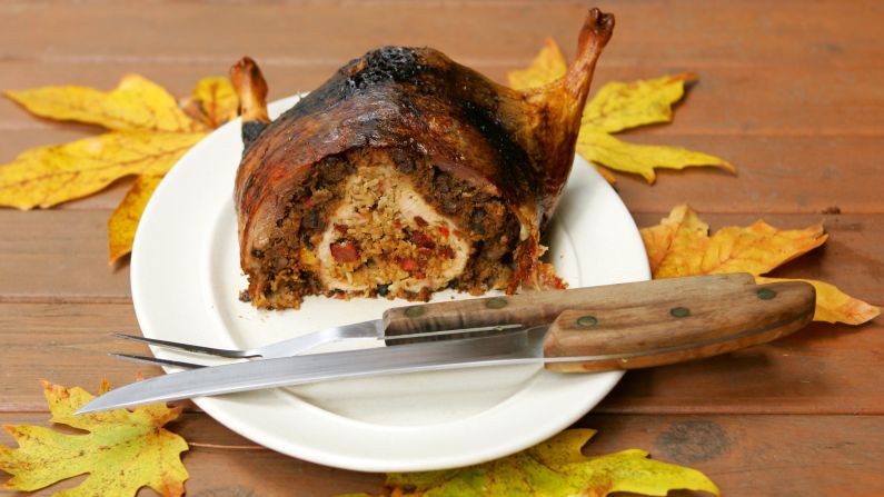 The Franken-dish known as turducken is one of the most popular food mashups of all time, but Thanksgiving is when it really gets to shine. The original chicken stuffed inside a duck stuffed inside a turkey is believed to have come from <a href="index.php?page=&url=http%3A%2F%2Fwww.chow.com%2Ffood-news%2F100787%2Fwhy-turducken-got-all-trendy%2F" target="_blank" target="_blank">a butcher shop </a>in Maurice, Louisiana, that made the dish at a customer's request. Now it is a staple of Thanksgiving recipe boxes and is available across the board from Costco to Dean & Deluca.<br />