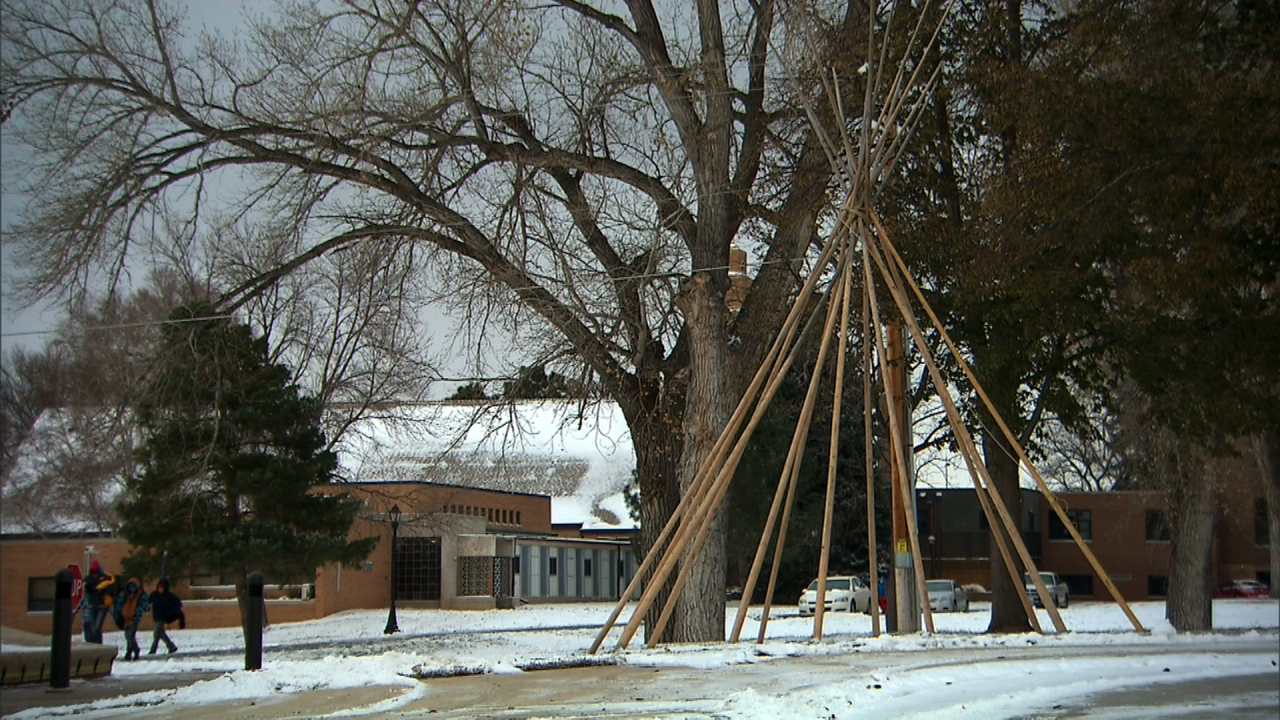 A sculpture of a teepee at St. Joseph's Indian School.