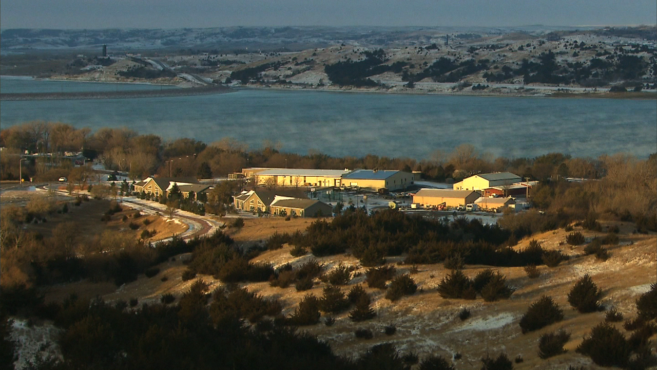 A view of the campus of St. Joseph's Indian School, on the banks of the Missouri River. 