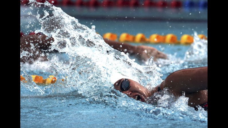 Mexican swimmer Liliana Ibanez competes in the women's 200-meter freestyle Sunday, November 16, during the second day of the Central American and Caribbean Games.