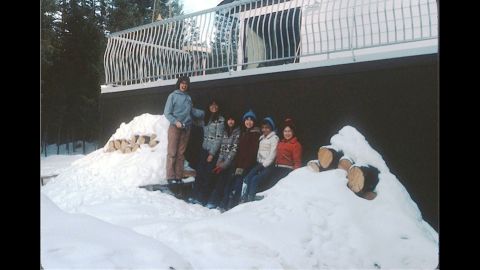 Mom with the five girls outside our family home in 100 Mile House, British Columbia. The Cowichan sweaters my two oldest sisters are wearing were knitted by our grandmother