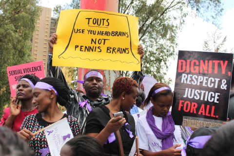 Protesters crowded the streets of Nairobi, Kenya on Monday, November 17, to send a message that women should not be attacked for the way they dress. 