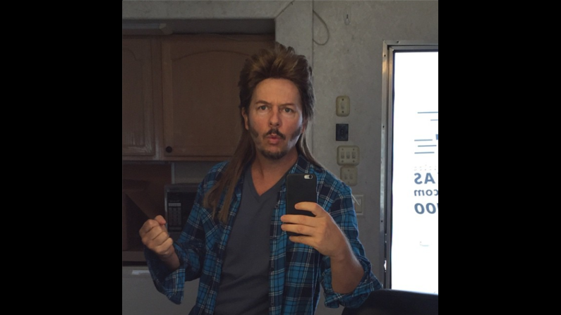 Actor David Spade was in full costume Monday, November 17, for the filming of the upcoming "Joe Dirt" sequel. "Day 1. Lets get this s*** started!" <a href="http://instagram.com/p/vgOhivKxEU/?modal=true" target="_blank" target="_blank">Spade wrote on Instagram.</a>
