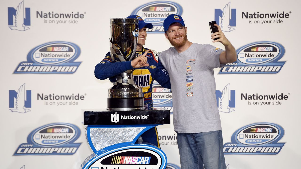 Racer Chase Elliott (left, with trophy) attended a Trump rally in Georgia.  "It is my great honor to endorse Mr. Trump for President of the United States. He is a leader representing strength and common sense solutions," Elliott said, according to Trump's campaign website.  