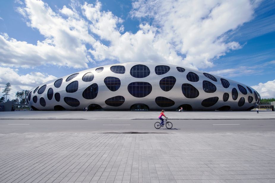 Here, the distinctive "spotty" Borisov Arena in Belarus is home to the country's football team. The space-age arena opened earlier this year and cost $37 million.