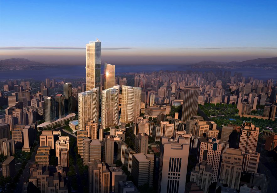 <strong><em><u>Name:</u></em></strong> Dalian Eton Place Tower 1<br /><br /><strong><em><u>Location: </u></em></strong>Dalian, China<br /><br /><strong><em><u>Height:</u></em></strong> 383.1 meters (1,257 feet)<br /><br /><strong><em><u>Description:</u></em></strong> The tallest building in a complex of sparkling new buildings, Dalian Eton Place Tower 1 will rank among China's tallest buildings when completed and contain space for apartments, offices, retail space and entertainment facilities.